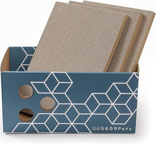 Cardboard Cat Scratcher, No-Mess Cat Scratcher Box with 3 Refillable Double-Sided Cat Scratcher Pads for Indoor Cats