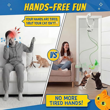 Interactive Cat Toys for Indoor Cats, Dual Modes Automatic Hanging Cat Toy with Quiet Motor, USB Rechargeable, Flying Bird Feather Mouse Toy for Kittens, Bored Adult Cats & Multi-Cat Households