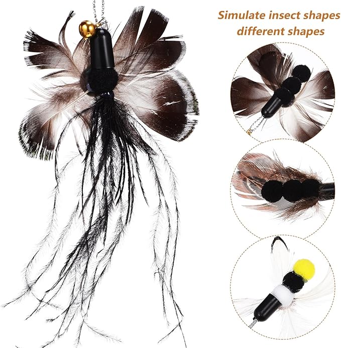 POPETPOP Cat Replacement Heads 6 Pcs Realistic Insect Teaser with Bell for Interactive Indoor Cat Toys