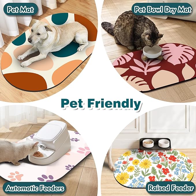 Cat Food Mat Small - 20''x12'' Absorbent Cat Feeding Mat, Pet Water Mats Protect Floor, No Stains Quick Dry Pet Placemats for Food and Water Bowl, Non-Slip Base Cats Bowl Mats for Messy Drinkers