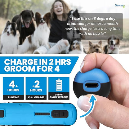 Diamondg Cordless Dog Nail Grinder with Quiet Sound & LED Tip for Large & Small Dogs, 4hrs. Runtime - Electric Dog Nail Trimmer, Heavy Duty Rotary Tool Alternative to Toenail Clippers & Filers