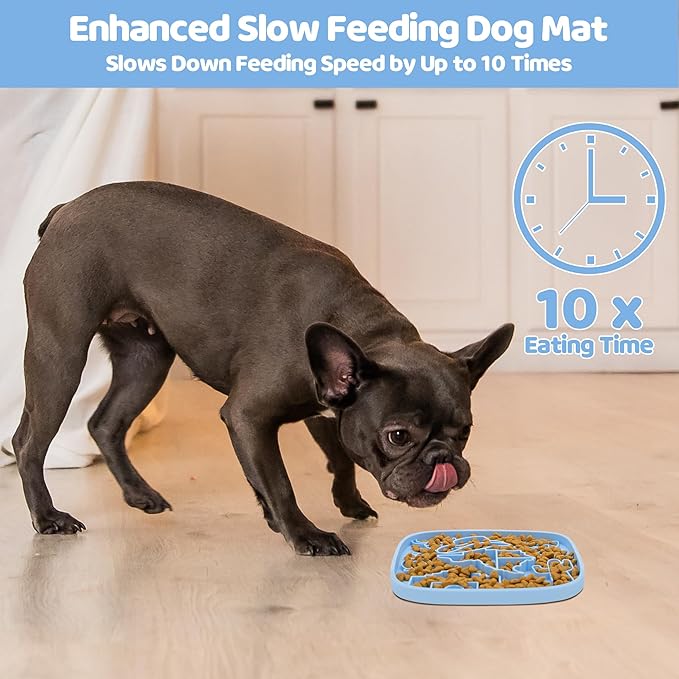 Puzzle Feeder Dog Lick Mat,Freezable Dog Enrichment Toys for Mental Stimulation and Anxiety Relief, Silicone Lick Mat for Dogs and Cats, Dog Slow Feeder that Supports All Types of Food, Blue