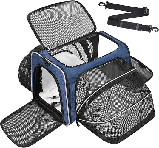 Premium Pet Carrier – Dog & Cat Travel Bag, Airline Approved, Soft-Sided Design for Small to Large Pets, TSA Compliant, Expandable & Collapsible (Blue)