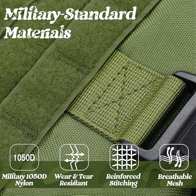 rabbitgoo Tactical Dog Harness for Large, Heavy Duty Pet Harness with Handle, No-Pull Service Vest Large Breed, Adjustable Military Dog Vest for Training Hunting Walking, Green, L
