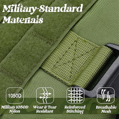 rabbitgoo Tactical Dog Harness for Large, Heavy Duty Pet Harness with Handle, No-Pull Service Vest Large Breed, Adjustable Military Dog Vest for Training Hunting Walking, Green, L