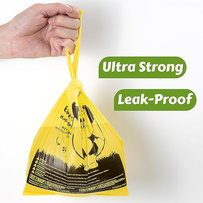 YORJA Tie Handles Dog Poo Bags, 440 Pet Poop Bags, Thick and Strong 100% Leak-Proof Biodegradable Waste Bags (Green)