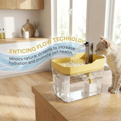 Cute Small Cat Water Fountain 1.5L,Transparent Detachable Tank,Quiet Pump & LED Light,Easy Clean Portable Pet Water Dispenser for Car Indoor Travel,Mini Dog Cat Drinking Fountain Gifts,Yellow