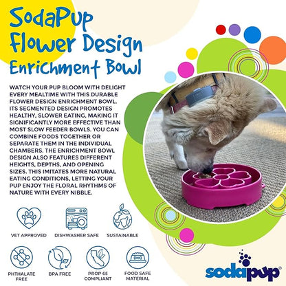 SodaPup Flower Design Enrichment Bowl – Durable Slow Feeder Bowl Made in USA from Non-Toxic, Pet-Safe, Food Safe Material for Mental Stimulation, Slowing Down Eating, Healthy Digestion, & More