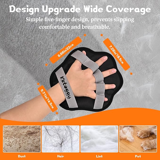 Pet Hair Removal Glove for Dog and Cat, Upgraded 5-Finger Electrostatic Pet Hair Remover, Reusable and Easy Cleaning, Effortlessly Remove Hair from Clothing, Couch, Carpet, Car Seat and Furniture