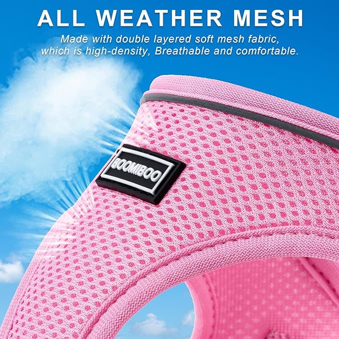 Dog Harness with Leash Set, No Pull Adjustable Reflective Step-in Puppy Pet Vest Harnesses for Small Medium Large Dogs and Cats,Rose Red L