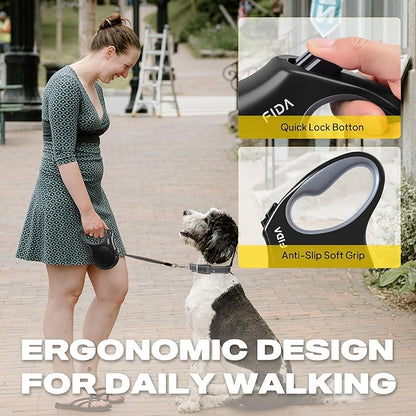 Fida Retractable Dog Leash, 16 ft Dog Walking Leash for Small Dogs up to 26 lbs, 360° Tangle Free, Black