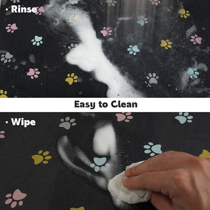 Cat Food Mat Absorbent Dog Mat for Food and Water Non Slip Quick Dry Dog Bowl Mats for Floors 19" X 12" Paw Dark Gray