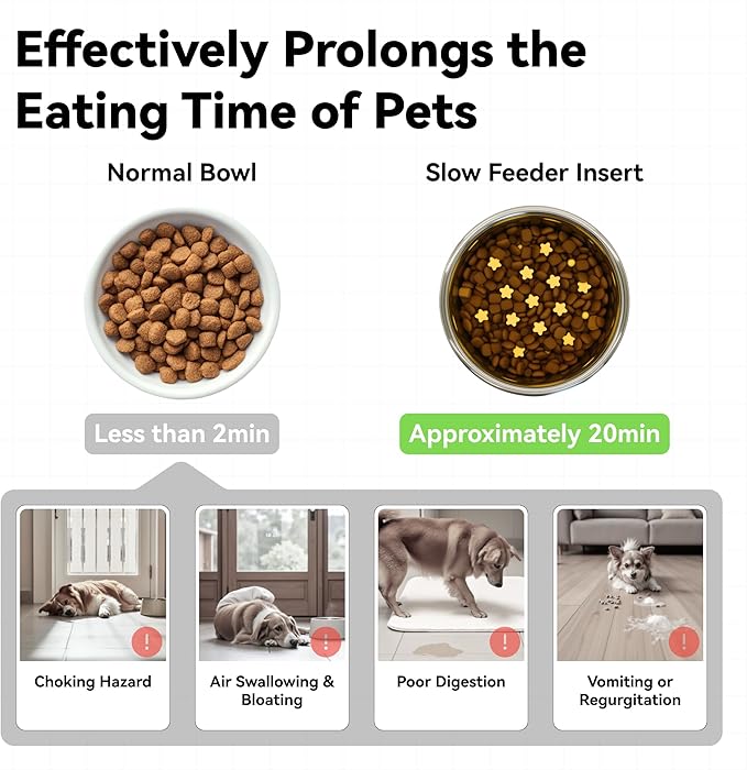 Slow Feeder Insert for Cat Dog Bowls, Anti-Choking Silicone with Strong Suction Cups, Fits Most Cat Bowls, Ideal for Puppy Small Medium Breeds