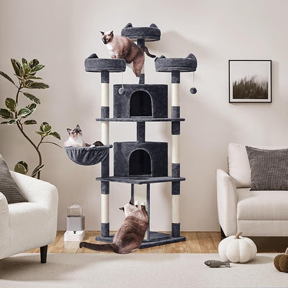 Yaheetech 76in Cat Tree Multi-Level Cat Tower with Large Cat Condo＆Cozy Perches Stable Pet Play House w/Sisal-Covered Scratching Posts＆Board for Indoor Cats, Dark Gray