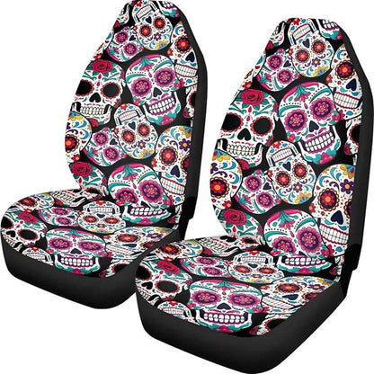 Dreaweet Sugar Skull Design Seat Covers for Cars Halloween Car Accessories Interior 2 Piece Easy Installation Elastic Front Car Seat Cover Washable Universal Fit SUV Sedan Trucks
