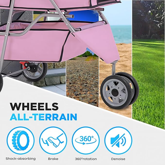 BestOffice Pet Stroller for Small Medium Dogs & Cats, 3-Wheel Foldable Dog Stroller with Cup Holder, Lightweight Travel Carrier, Waterproof Design for Outdoor Walks, Pink