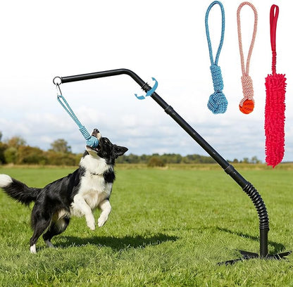 Tether Outdoor War Dog Toy with 3 Chew Rope, Adjustable Height Tug Dog Flirt Pole for Dog Self-Play in Yard, Park and Playground
