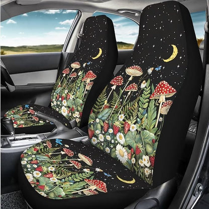 Mushroom Print Car Seat Covers for Front Seat Only Washable and Breathable Bucket Seat Covers for Women Men for Most Car Interior Covers Sedan Truck SUV Van - Vintage Butterfly Star Night