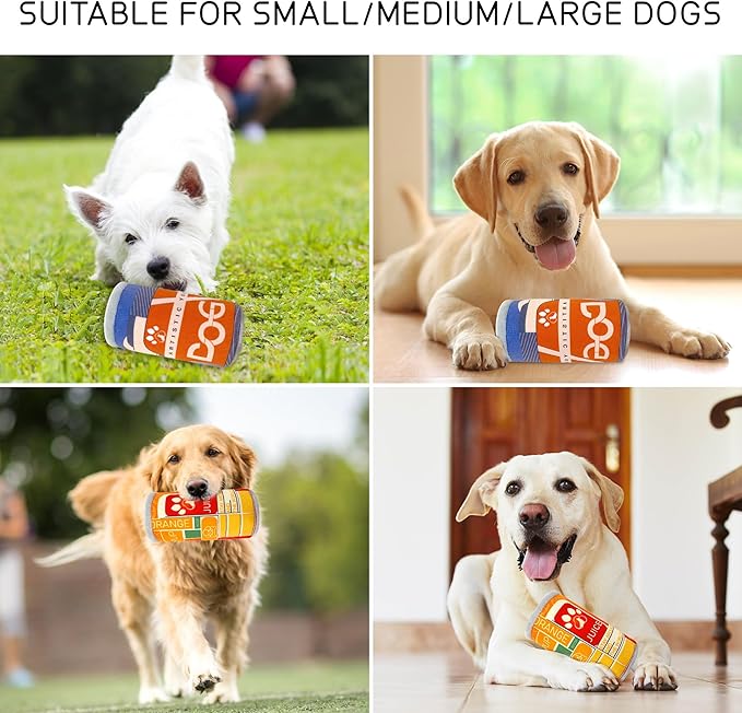 Squeaky Plush Dog Toys 2 Pack - Funny Beer Puppy Toys with Squeaker for Small Medium Large Dogs, Soft Stuffed Chew Toys for Birthday Gifts(Grey&Orange)