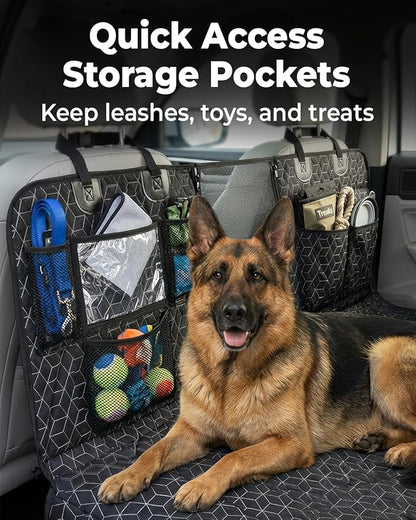 INDCAN Back Seat Extender for Dogs, Hard Bottom Dog Car Seat Cover for Back Seat, Waterproof Dog Hammock for Back Seat, Dog Back Seat Cover with Mesh Window, Side Flaps Door Protectors, SUV Truck