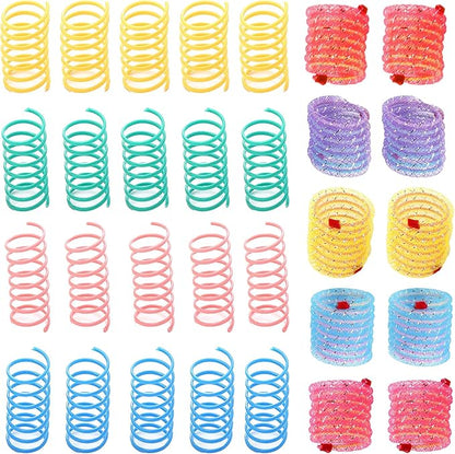 SunGrow Cat Coil Springs, Feline Entertainment for Indoor Kitten, Plastic and Woven Colorful Wire Tube, Pet Interactive Spiral, Activity Tool, Cat’s Supplies & Accessories, 30 Pcs per Pack 