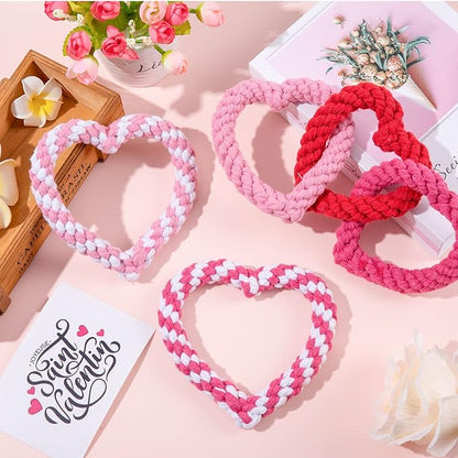 Whaline 3 Pieces Heart Dog Chew Toys Heart Shaped Dog Rope Red Pink Pet Chew Rope Puppy Throwing Toy for Valentine's Day Small Medium Pet Teaching Teeth Cleaning Chewing Supplies