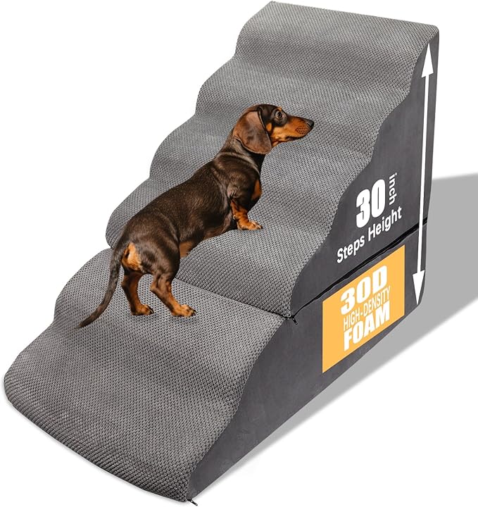 30" Pet Stairs for High Beds up to 36 Inches, No Assembly Foam Dog Steps with Non-Slip Surface, Lightweight Cat Ramp Ladder for Bedroom, Living Room, Cars