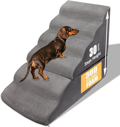 30" Pet Stairs for High Beds up to 36 Inches, No Assembly Foam Dog Steps with Non-Slip Surface, Lightweight Cat Ramp Ladder for Bedroom, Living Room, Cars
