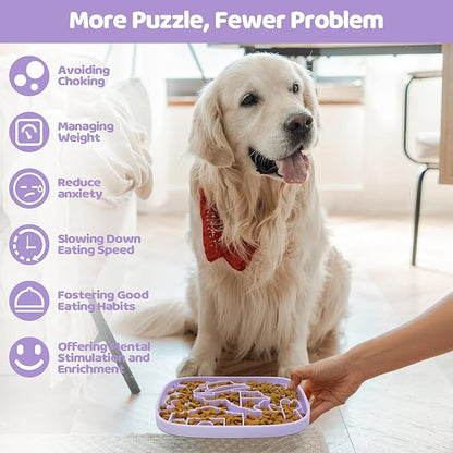 Puzzle Feeder Dog Lick Mat,Freezable Dog Enrichment Toys for Mental Stimulation and Anxiety Relief, Silicone Lick Mat for Dogs and Cats, Dog Slow Feeder that Supports All Types of Food, Purple