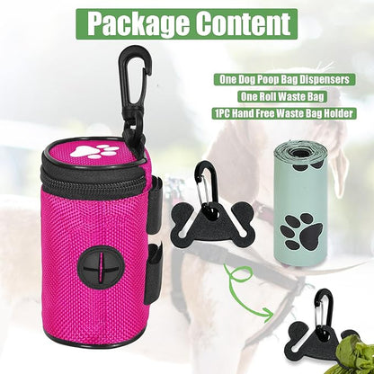 Dog Waste Bag Dispenser Pet Poop Bags Holder for Doggie Waste Bags Dispensers Soft Fabric Zipper Small Doggy Puppy Pouch for Leash Accessory Attachment with Carrier,Paw Print, No-XYBpink