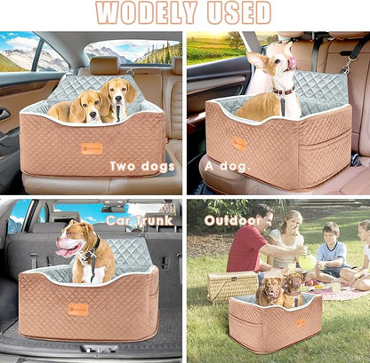AlfaTok Memory Foam Booster Dog Car Seat Medium Dogs, Elevated Pet Car Seat Under 45 LBS, Detachable Washable, Anti-Slip Dog Booster Seat for Car Back Seat Only, Travel Dog Car Bed, Dog Seat Belt