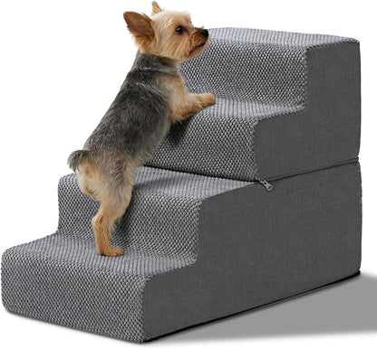 18.7''H Dog Stairs for Small Dogs,4-Step Dog Stairs Steps for High Bed, Pet Steps for Small Dogs and Cats, Non-Slip Removable Washable Cover Ramp for Indoor Outdoor Car SUV Couch Sofa,Grey