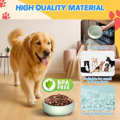 Pawinner 2 Pack Dog Lick Bowl, Freeze Lick Mat for Dogs, Food Grade Silicone, Non-Slip Slow Feeder Licking Bowl with Suction Cups, Enrichment Puzzle Feeder for Distraction(Green)