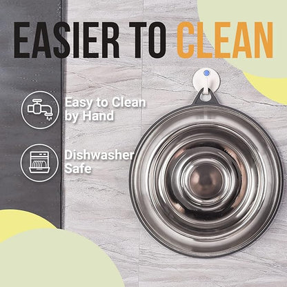 PEGGY11 Stainless Steel Slow Feeder Dog Bowl - Holds 5 Cups, for Large Size Dog