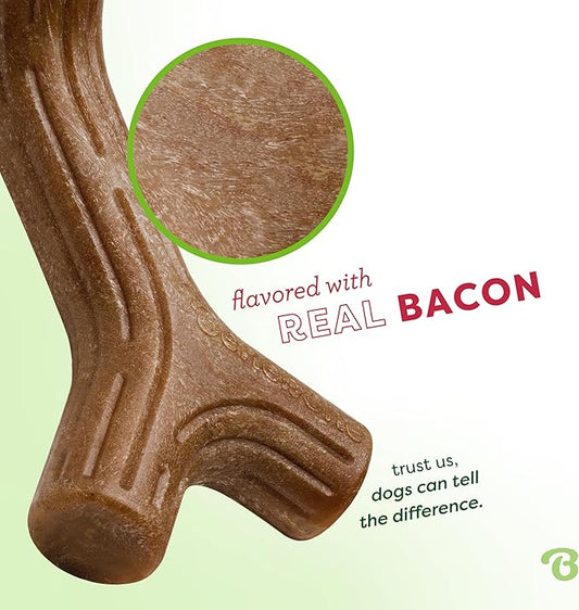 Benebone Bacon Stick Durable Dog Chew Toy for Aggressive Chewers, Real Bacon, Made in USA, Large