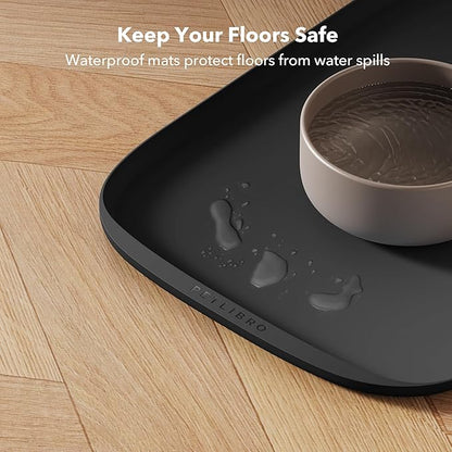 PETLIBRO Dog Food Mat, Keep Floors Clean Under Food & Water Bowls, Non-Slip Waterproof Mat for Automatic Feeders & Cat Water Fountains, 22” x 16.5”, Black
