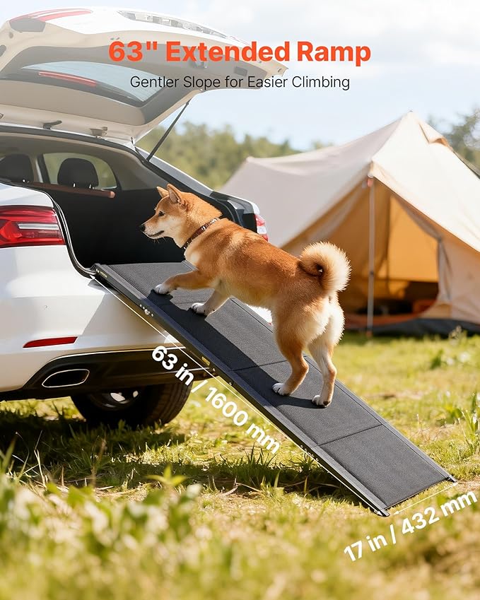 VEVOR Dog Ramp for Cars, 63" L x 17" W, Folding Pet Ramps for Medium & Large Dogs up to 250lbs, Pet Stair Ramp with Non-Slip Oxford Fabric Surface, Portable Outdoor Dog Car Ramps for SUV & Truck