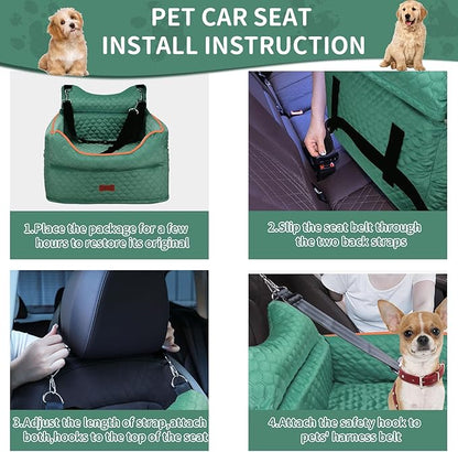 Dog Car Seat - Memory Foam Dog Booster Seats for Small Dogs Up to 25lbs-Elevated Pet Car Seat with Storage Pockets and Dogs Seat Belt-Pet Travel Bed for Front & Back Seats-Removable Washable-Green