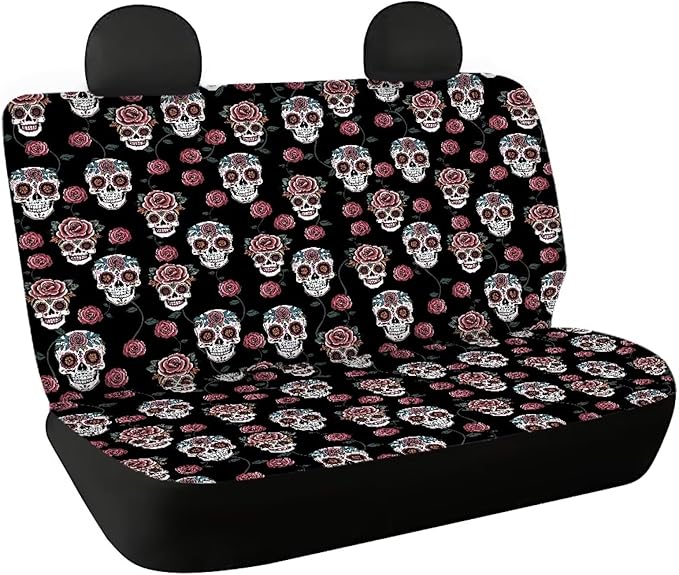 AFPANQZ Skull Design Cloth Back Seat Cover Non-Slip Interior Protective Cover Non Slip Car Rear Seats Dog Seat Covers Durable Scratch-Proof Protector for Pet Fur and Mud