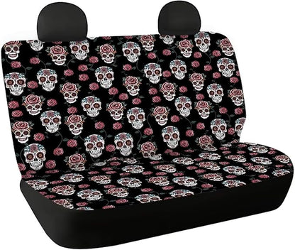 AFPANQZ Skull Design Cloth Back Seat Cover Non-Slip Interior Protective Cover Non Slip Car Rear Seats Dog Seat Covers Durable Scratch-Proof Protector for Pet Fur and Mud
