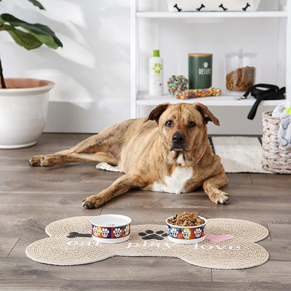 Bone Dry Ceramic Food Bowls, Non-Slip & Dishwasher Safe, Small Set, 4.25x2, Peace Paw, 2 Count