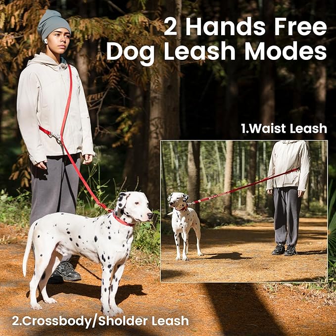 HOWGO Hands Free Dog Leash with Padded Handle,Multifunctional Crossbody Waist Leash for Walking Running Jogging Training,7.5 FT Nylon Adjustable Length for All Breeds(Black, Standard)