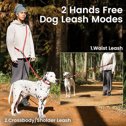 HOWGO Hands Free Dog Leash with Padded Handle,Multifunctional Crossbody Waist Leash for Walking Running Jogging Training,7.5 FT Nylon Adjustable Length for All Breeds(Black, Standard)