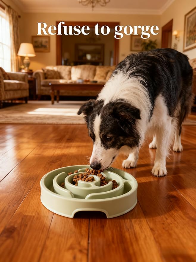 Pet Slow Feeder Bowl - Anti-Choking Maze Design, Universal for Dogs & Cats, Anti-Slip & Anti-Tip (Bowl-Light Green)