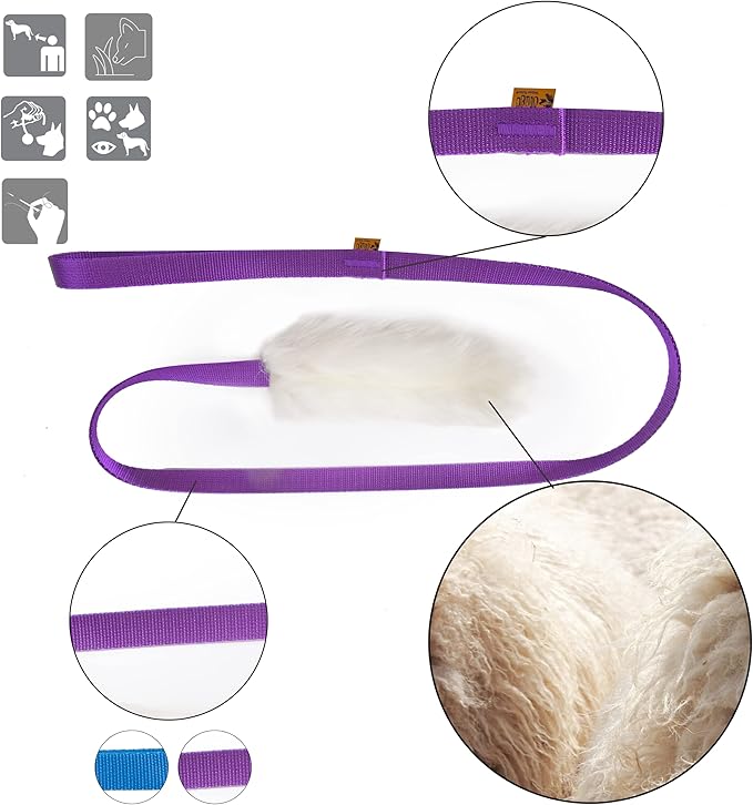 Dingo Dog Toy - Sheepskin Chaser with Long Violet Lead 50", Agility Motivation Reward tug for Training and Fun 15582