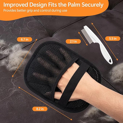 Pet Hair Removal Glove for Cats & Dogs, Upgraded Electrostatic Five-Finger Pet Fur Remover Gloves with a Fine-Tooth Comb Brush, Reusable Hair Removal Tool for Fabric Surface, Car Seat (9.45" x 6.69")
