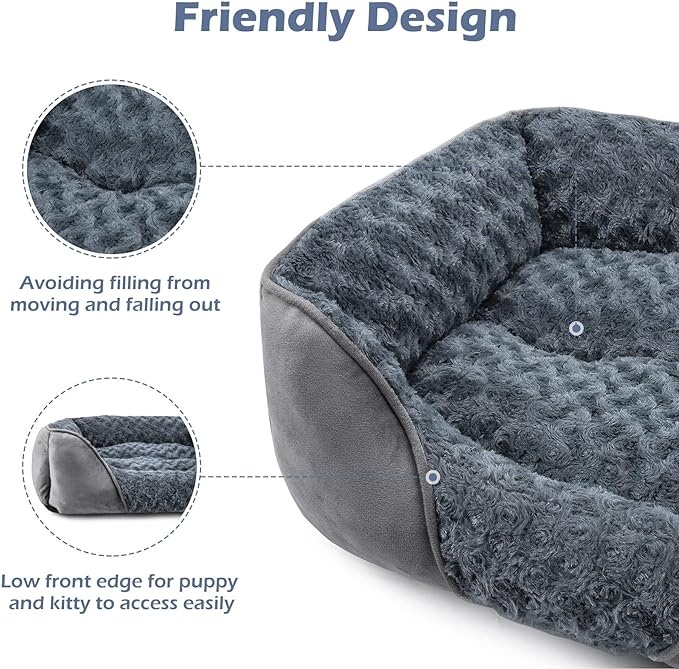 INVENHO Rectangle Washable Orthopedic Dog Bed for Small, Medium and Large Dogs, Soft Calming, Sleeping Puppy Bed Durable Pet Cuddler with Anti-Slip Bottom, S (20"x19"x6")