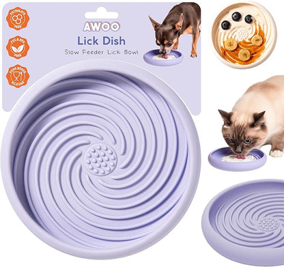 Awoo Lick Dish Silicone Dog & Cat Lick Mat & Slow Feeder with Suction Cups, Non-Slip, Dishwasher Safe, Extend Mealtime, Reduce Anxiety (Periwinkle)