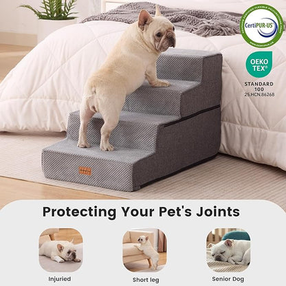 Gardner Pet Dog Stairs for Small Dogs 18.5" H, 4-Step Extra Wide Dog Steps for Bed, Pet Stairs for Bed and Couch with Durable Non-Slip Waterproof Fabric Cover and Soft Foam, Grey
