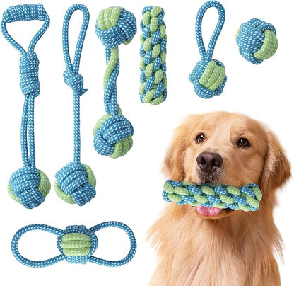 Dog Rope Toys 7 Pack, Puppy Teething Sturdy Cotton Chew Tug Ropes Indoor/Outdoor, Exercise Interactive Tug O'War Toys Set for Boredom Small-Meidum Dogs